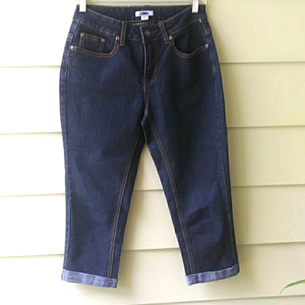 Cato Women's Dark Wash Blue Denim Jeans Cropped 5 Pockets SZ 4